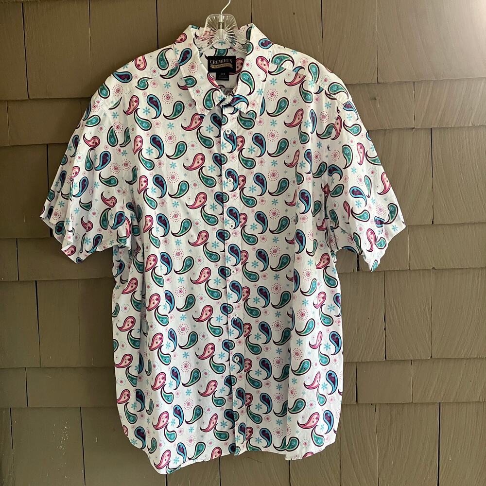 Men's Cremieux Paisley Print Short Sleeve Shirt 2XB Beachy Coastal Festival